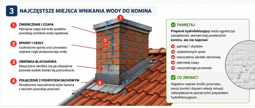 Folia w płynie na śmierdzący komin – czy to bezpieczne rozwiązanie? 3 miejsca wnikania wody do komina